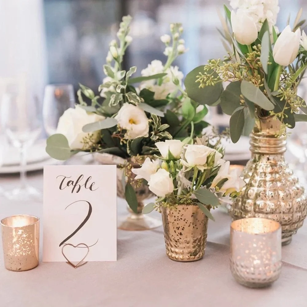 10Pcs Gold Heart Wedding Table Numbers Wire Card Holders Decoration Standers